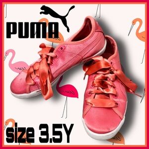 pink silk PUMA fashion SNEAKERS size 3.5Y w ribbon laces